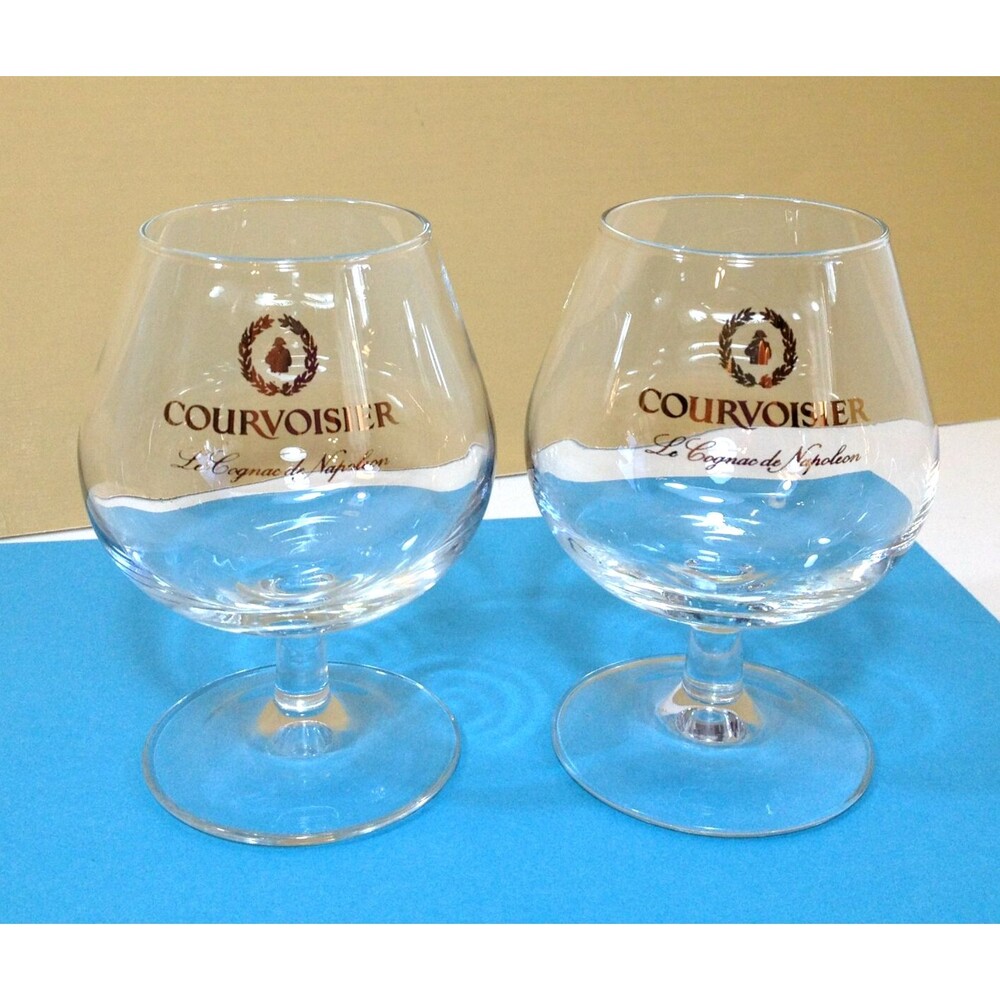 2 Courvoisier Le Cognac de Napoleon Snifter Bar Glass Gold Logo France